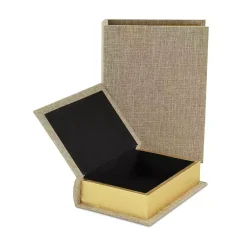 Hot Heathered Beige Linen Book Boxes, Set of 2 Baskets & Boxes