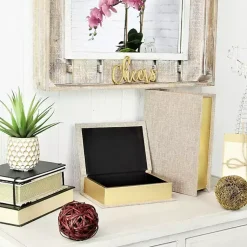 Hot Heathered Beige Linen Book Boxes, Set of 2 Baskets & Boxes