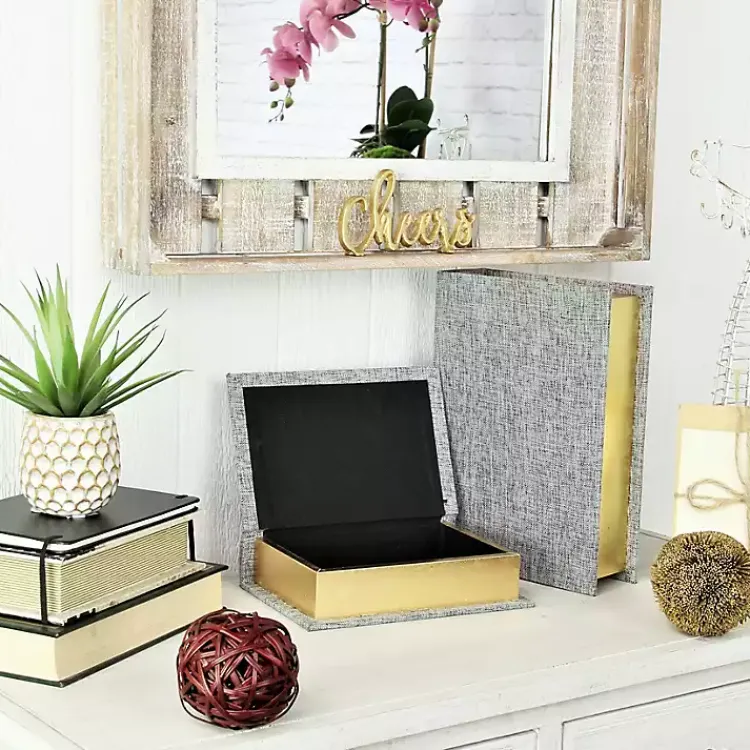 New Heathered Linen Book Boxes, Set of 2 Baskets & Boxes