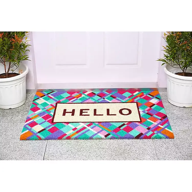Kirklands Home Doormats|Hello Colorful Diamond Doormat Blue