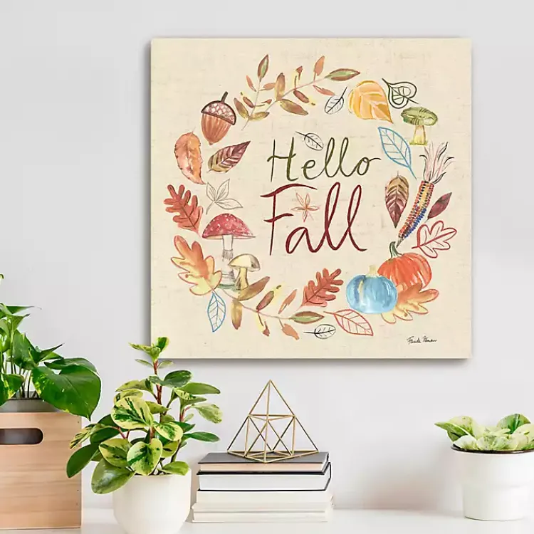 Outlet Hello Fall Wreath Canvas Art Print Fall