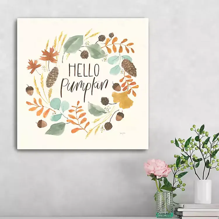 Online Hello Fall Wreath Harvest Canvas Wall Plaque Fall
