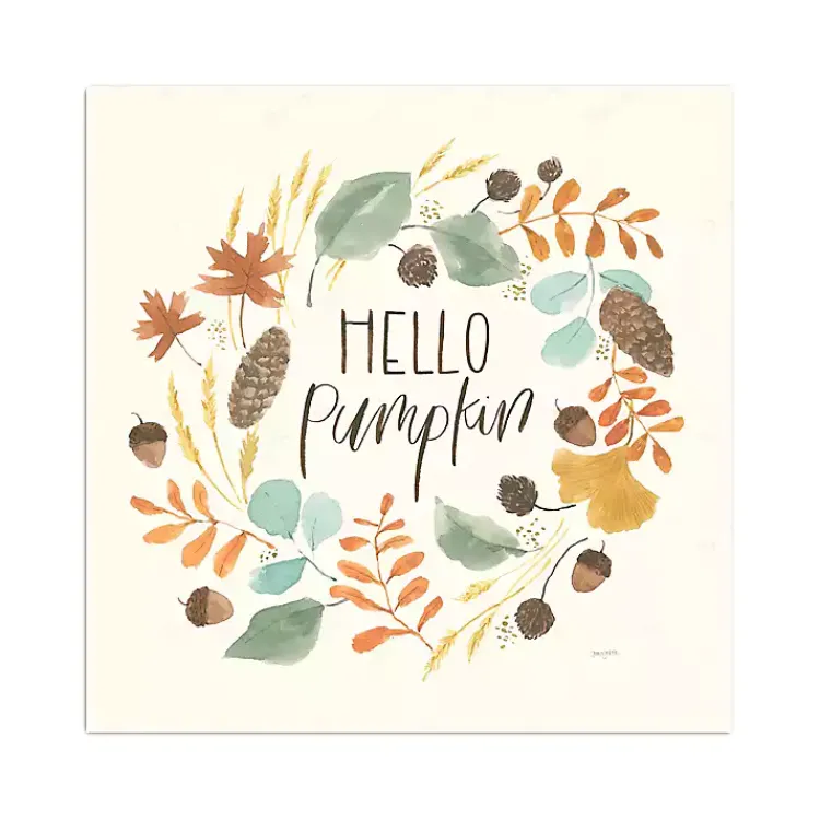 Online Hello Fall Wreath Harvest Canvas Wall Plaque Fall