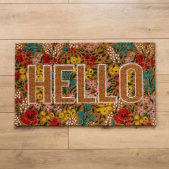 Kirklands Home Doormats|Hello Floral Coir Doormat Multi