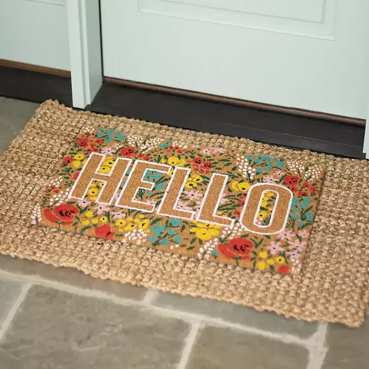 Kirklands Home Doormats|Hello Floral Coir Doormat Multi