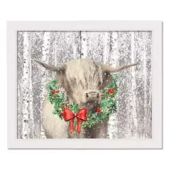 New Highland Cow Wreath Framed Canvas Art Print Christmas Art & Wall Decor