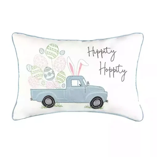 Clearance Hippity Hoppity Blue Truck Accent Pillow Easter Decorations