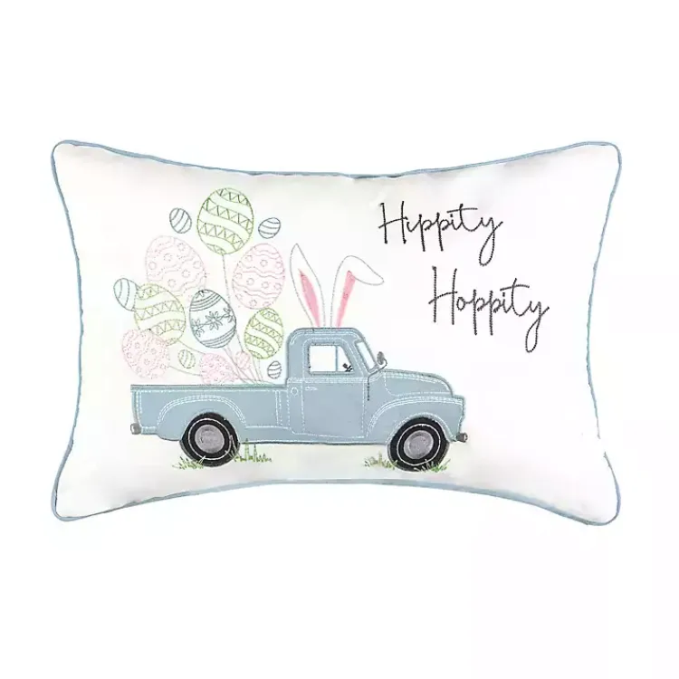 Clearance Hippity Hoppity Blue Truck Accent Pillow Easter Decorations