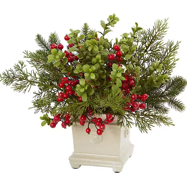 Discount Holiday Berry Arrangement in Antique Planter Christmas Arrangements & Garland