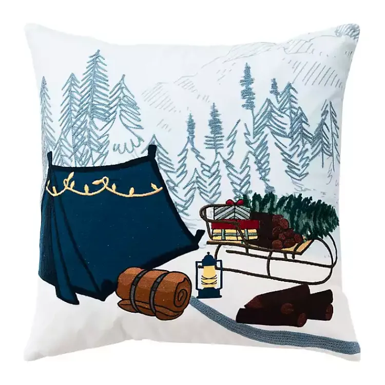 Sale Holiday Campsite Embroidered Throw Pillow Christmas Pillows