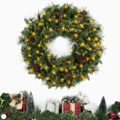 Hot Holiday Pine Needle Cabin Pre-Lit Wreath Wreaths
