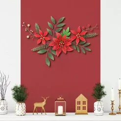 Best Holiday Poinsettia Floral Spray Wall Plaque Christmas Art & Wall Decor