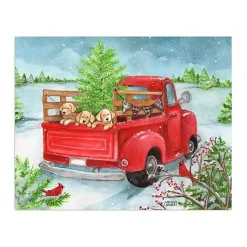 Holiday Puppies in Truck Canvas Art Print Christmas Art & Wall Decor