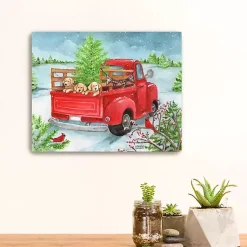 Holiday Puppies in Truck Canvas Art Print Christmas Art & Wall Decor