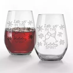 Hot Holiday Spirit Etched Wine Glasses, Set of 2 Christmas Dining & Entertaining