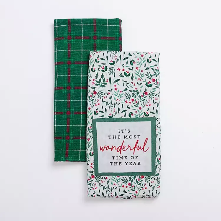 Kirklands Home Kitchen Accessories|Holly and Plaid Kitchen Towels, Set of 2