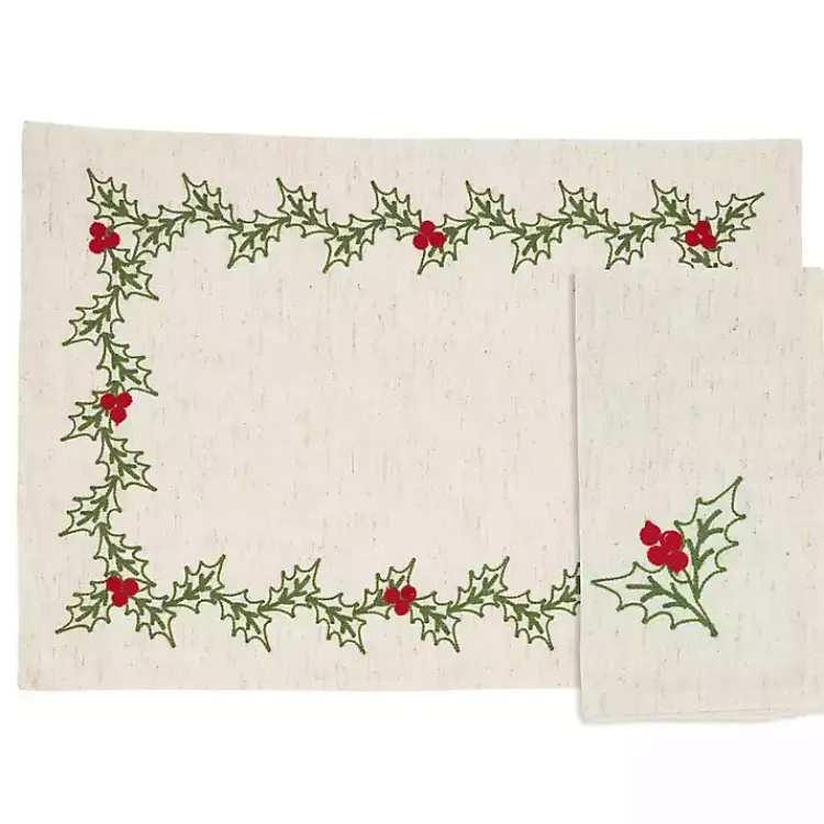 Clearance Holly Berry 8-pc. Placemat and Napkin Set Christmas Dining & Entertaining
