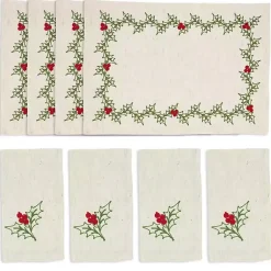 Clearance Holly Berry 8-pc. Placemat and Napkin Set Christmas Dining & Entertaining