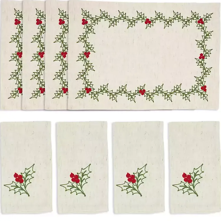 Clearance Holly Berry 8-pc. Placemat and Napkin Set Christmas Dining & Entertaining