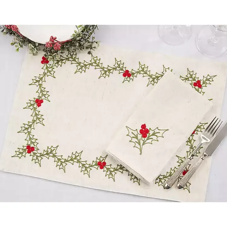 Clearance Holly Berry 8-pc. Placemat and Napkin Set Christmas Dining & Entertaining