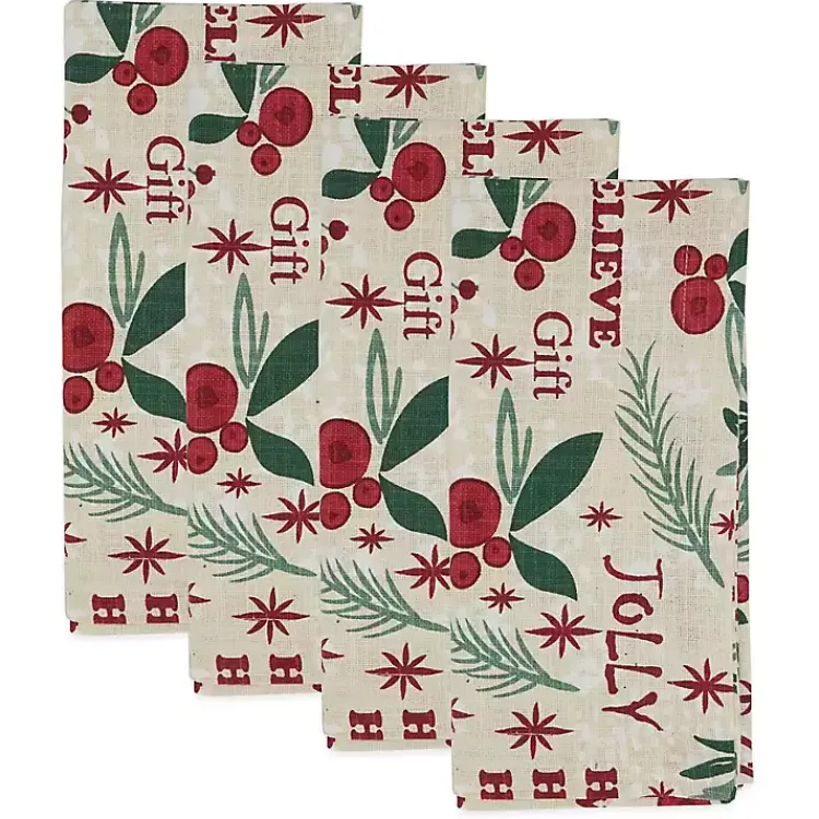 Holly Berry Typography Christmas Napkins, Set of 4 Christmas Dining & Entertaining