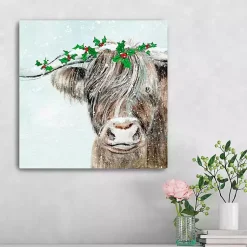 Clearance Holly Highland Cow Canvas Art Print Christmas Art & Wall Decor