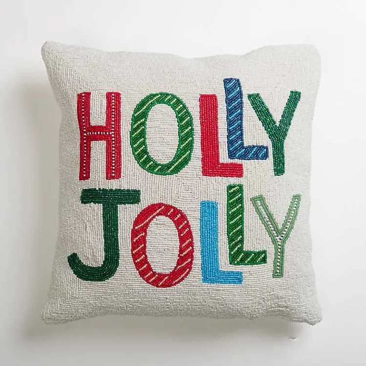 Hot Holly Jolly Beaded Pillow Christmas Pillows
