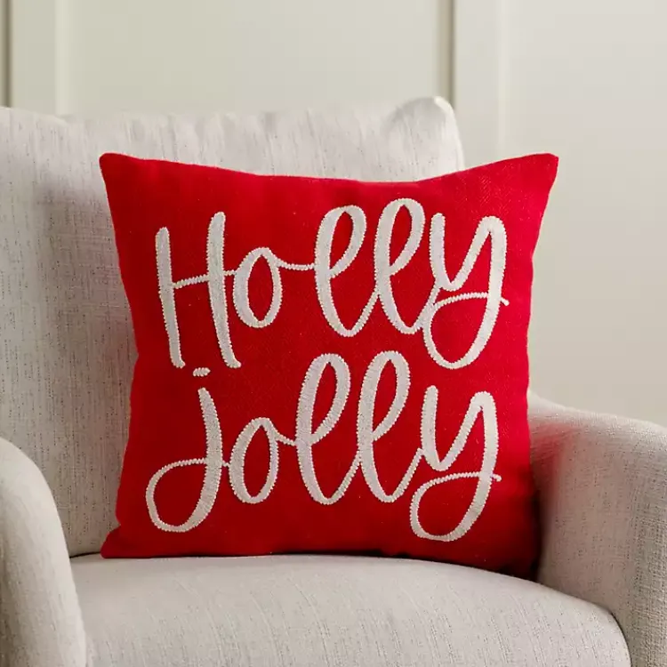 Online Holly Jolly Embroidered Pillow Pillows