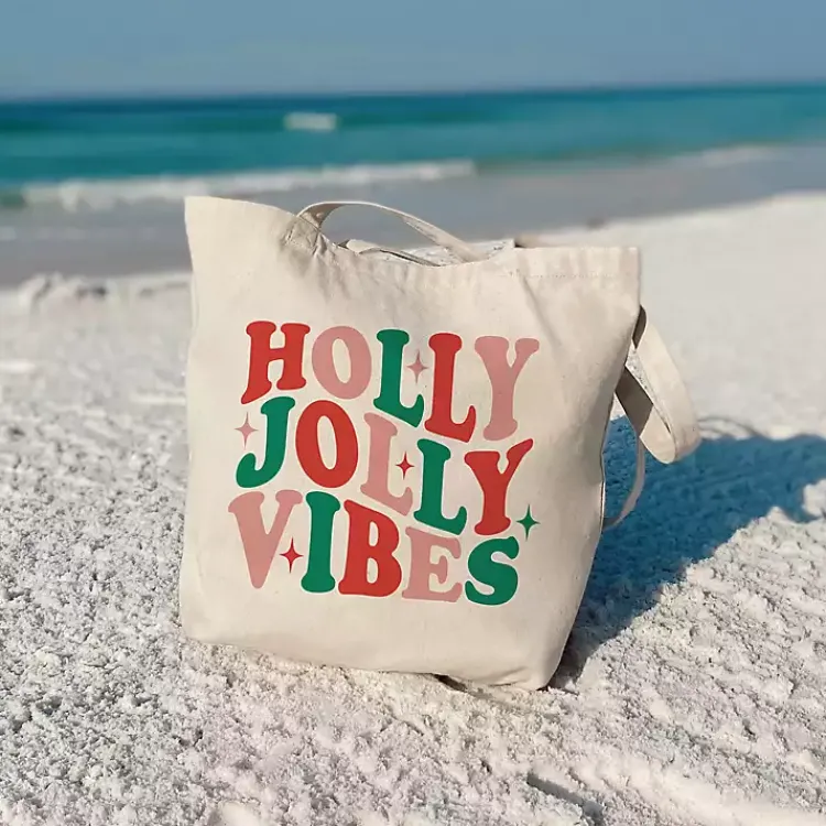 Best Holly Jolly Vibes Canvas Tote Bag Christmas Decorations