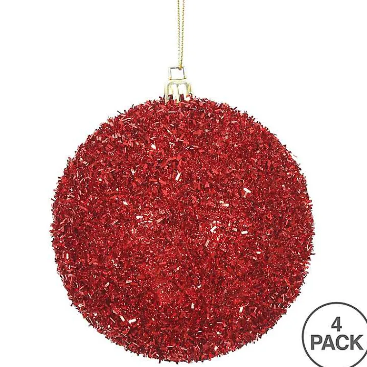 Clearance Holly Tinsel 4-pc. Christmas Ornament Set Christmas Ornaments
