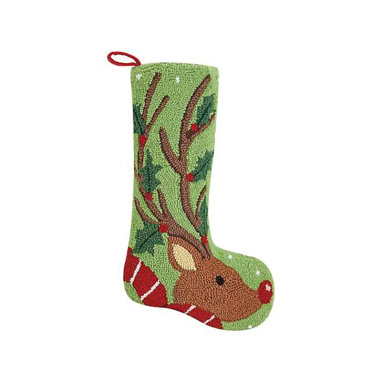Online Holly Reindeer Hooked Wool Christmas Stocking Christmas Stockings & Stocking Holders