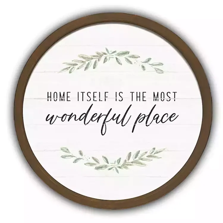 Kirklands Home Wall Quotes & Signs|Home is Wonderful Round Framed Plaque Brown