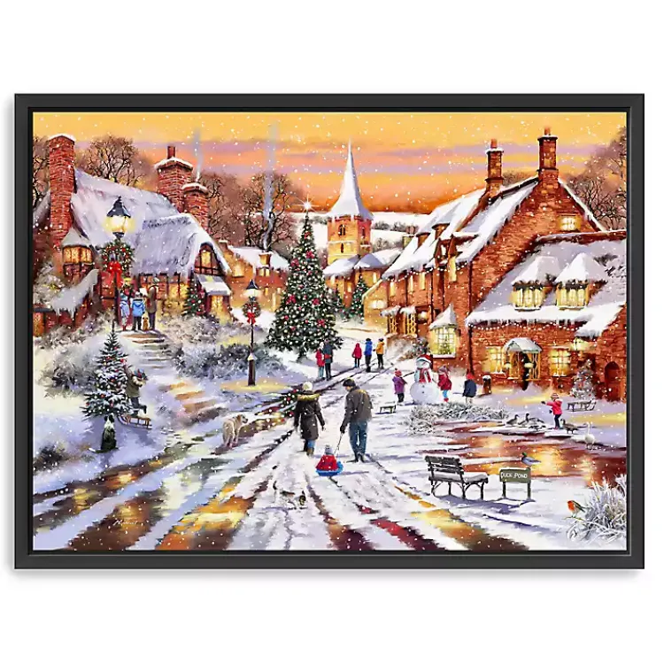 New Hometown Snow Day Framed Canvas Art Print Christmas Art & Wall Decor