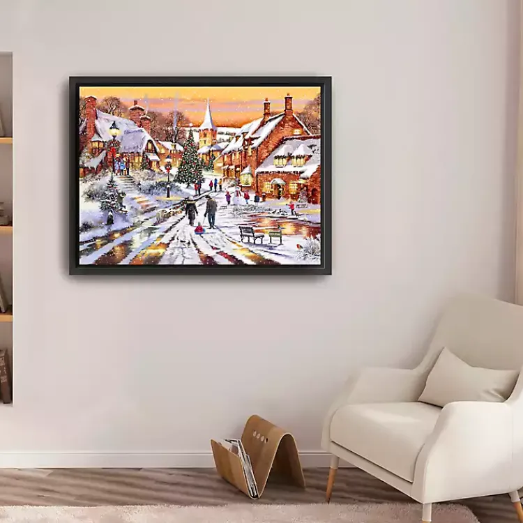 New Hometown Snow Day Framed Canvas Art Print Christmas Art & Wall Decor