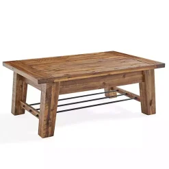 Kirklands Home Coffee Tables|Honey Acacia Wood Coffee Table with Metal Bars Tan