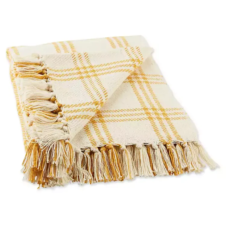 Hot Honey Gold Plaid Fringe Throw Blankets & Throws