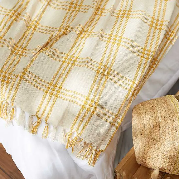 Hot Honey Gold Plaid Fringe Throw Blankets & Throws