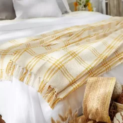 Hot Honey Gold Plaid Fringe Throw Blankets & Throws