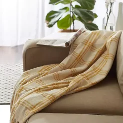 Hot Honey Gold Plaid Fringe Throw Blankets & Throws