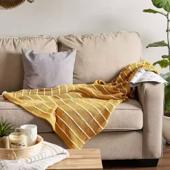 Discount Honey Gold Slub Stripe Decorative Throw Blankets & Throws