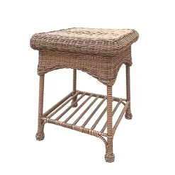 Kirklands Home Outdoor Tables|Honey Resin Wicker and Metal Accent Table Tan