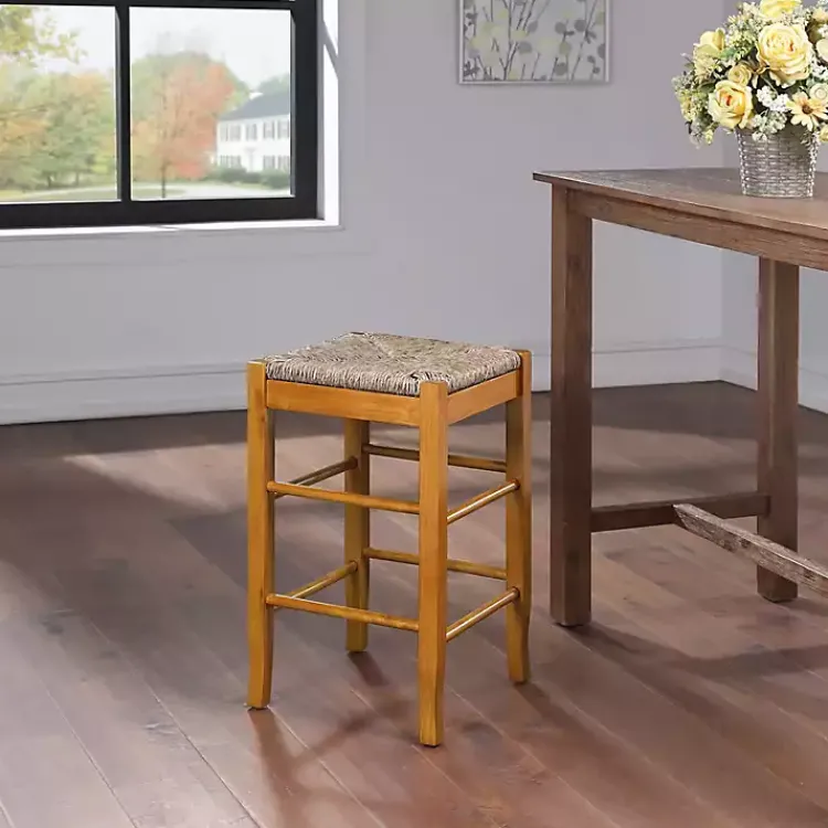Kirklands Home Bar Stools & Counter Height Stools|Honey Wood and Woven Rush Counter Stool Tan