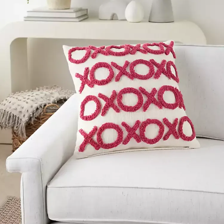 Online Hot Pink Tufted XOXO Pillow Valentines Day Decorations