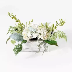 Hydrangea Arrangement in White Planter Arrangements & Greenery