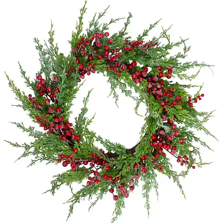 New Iced Red Berries and Cedar Wreath Christmas Wreaths