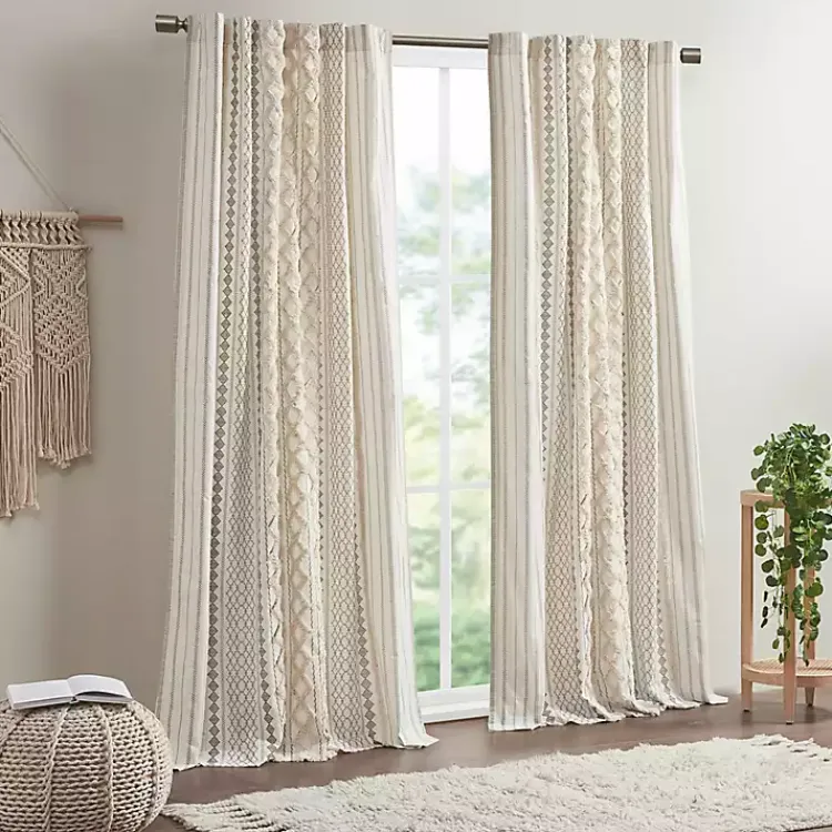 Kirklands Home Curtains & Drapes|Imani Cream Chenille Stripe Curtain Panel, 84 in. Ivory