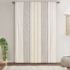 Kirklands Home Curtains & Drapes|Imani Cream Chenille Stripe Curtain Panel, 84 in. Ivory