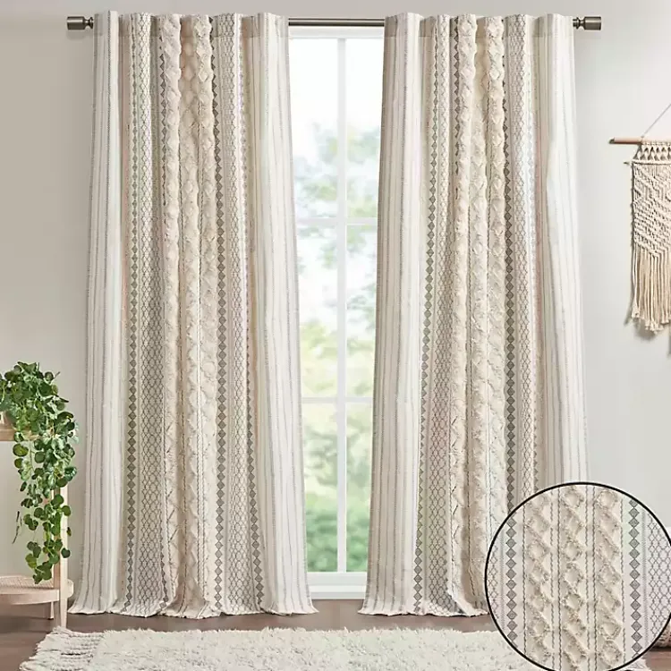 Kirklands Home Curtains & Drapes|Imani Cream Chenille Stripe Curtain Panel, 95 in. Ivory