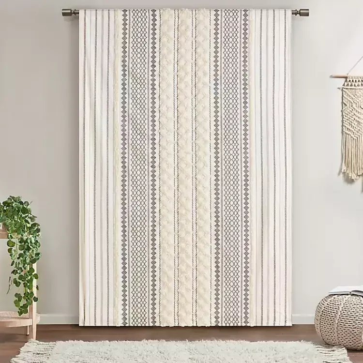 Kirklands Home Curtains & Drapes|Imani Cream Chenille Stripe Curtain Panel, 95 in. Ivory