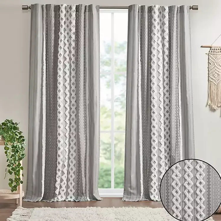 Kirklands Home Curtains & Drapes|Imani Chenille Stripe Curtain Panel, 84 in. Gray